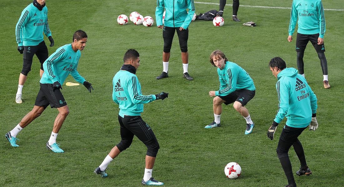 Real Madrid training session  Cristiano Ronaldo, Raphael Varane, Casemiro, Moha Ramos, Luka Modric, Keylor Navas and Achraf Hakim © EPA