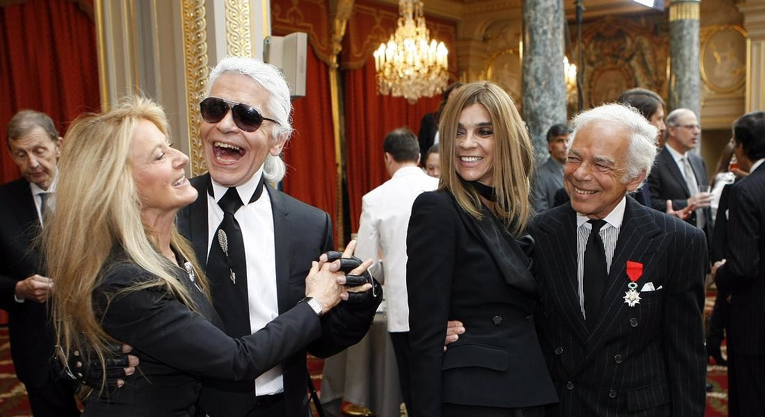 Ralph Lauren (R)  Editor-in-Chief of the French edition of  Vogue, Carine Roitfeld (2-R) , Ricky Lauren (L)  Karl Lagerfeld (2-L) Paris, France, 15 April 2010 © EPA