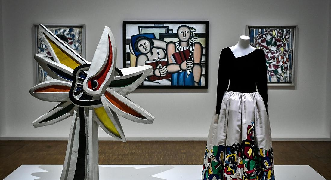a creation of late French designer Yves Saint-Laurent displayed next artworks by  French artist Fernand Leger at the Centre Pompidou (National Modern Art Museum) as part of the  exhibitions 