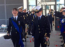 Rosa Maria e Lorella, due militari della Marina, si sono unite civilmente nelle loro uniformi di gala. (ANSA)