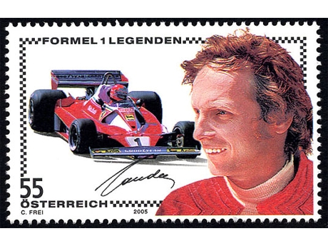 Le poste austriache emetteranno dal 13 settembre questo francobollo con il campione Niki Lauda, leggenda della Formula 1