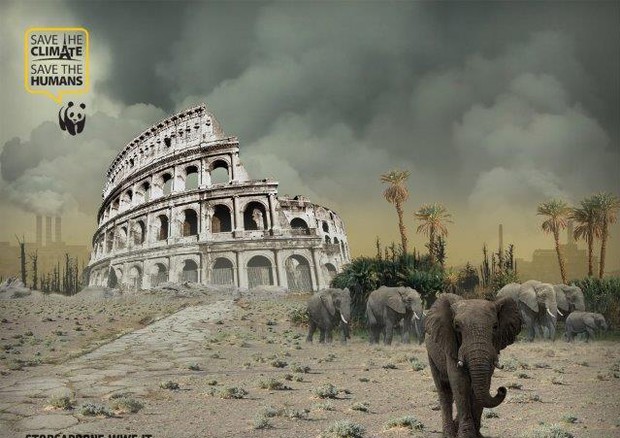 Una eloborazione grafica mostra esempi di ''Città Surreali'' a caua dei cambiamenti climatici, in una foto diffusa dal Wwf © ANSA