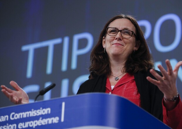 EU Trade Commissioner Cecilia Malmstrom media conference on TTIP © EPA