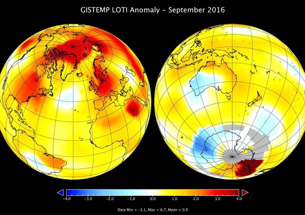 Clima: Nasa, settembre 2016 pi caldo degli ultimi 136 anni (immagine NASA/GISS) © ANSA