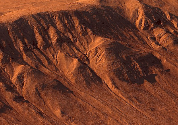 Le scie lasciate da possibili corsi d'acqua in superficie sul cratere Palikir, nell'equatore di Marte (fonte: Kevin Gill from Los Angeles, CA, United States) © Ansa