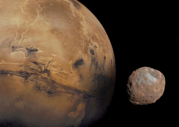 Marte con le sue lune Phobos e Deimos (fonte: NASA) © Ansa