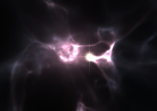 Una visualizzazione della formazione delle prime stelle (fonte: Wise, Abel, Kaehler (KIPAC/SLAC) © Ansa