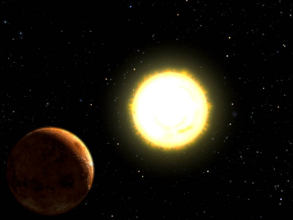 Rappresentazione grafica della superterra di diamante '55 Cancri e' attorno alla sua stella (fonte: Nasa)