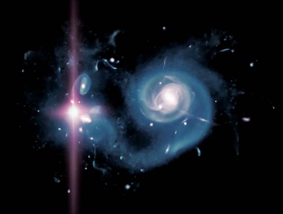 Simulazione di una galassia che ospita una supernova superluminosa nelluniverso primitive (fonte: Adrian Malec e Marie Martig,Swinburne University)