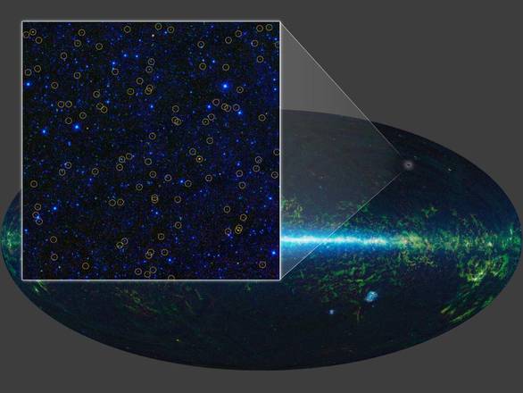 Localizzazione dei milioni di buchi neri scoperti dal telescopio spaziale Wise (fonte: NASA/JPL-Caltech/UCLA)