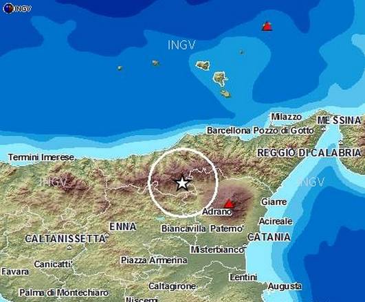 Localizzazione del terremoto del 4 gennaio nella zona dei Monti Nebrodi (fonte: INGV)