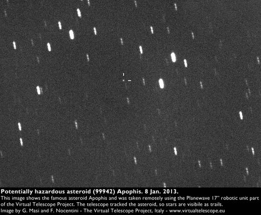 L'asteroide Apophis fotografato l'8 gennaio dal Virtual Telescope (fonte: Gianluca Masi e Francesca Nocentini, The Virtual Telescope Project)   