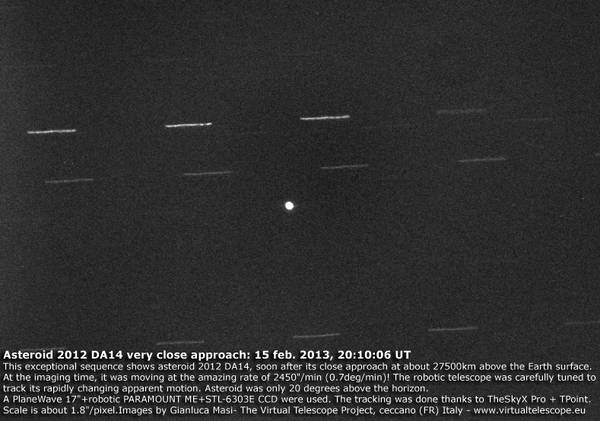 Il passaggio dell'asteroide 2012 DA14 fotografato da Gianluca Masi, del Virtual Telescope (fonte: Gianluca Masi, Viirtual Telescope)    