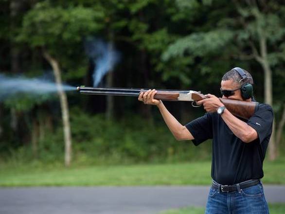 President Barack Obama shoots clay targets on the range at Camp David, Md., Saturday, Aug. 4, 2012. (Photo: Pete Souza, The White House)