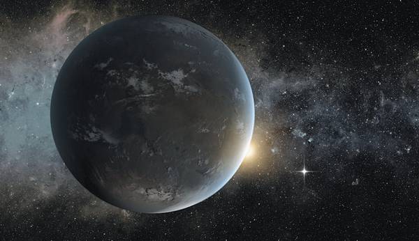 In primo piano il pianeta esterno al Sistema Solare Kepler-62f con la sua stella; il punto luminoso in lontanza è il suo compagno Kepler 62e (fonte: Science)