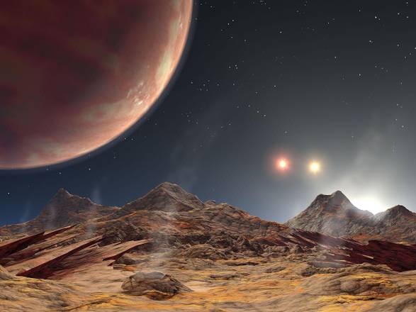 Rappresentanzione artistica del pianeta Hd 188753 Ab, il primo pianeta extrasolare scoperto in un sistema con tre stelle   (fonte: NASA/JPL-Caltech)