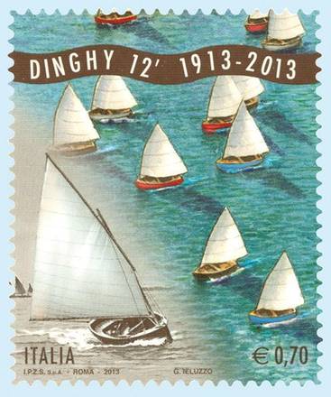 FILATELIA: Francobollo italiano centenario barca a vela Dinghy 12'