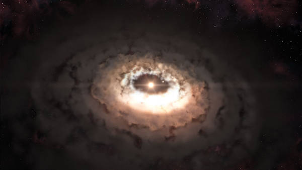 Rappresentazione artistica della ‘trappola di polveri’ scoperta attorno alla stella  Oph-IRS 48 (fonte: ESO/L. Calçada)