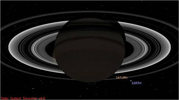Simulazione dell'immagine della Terra ripresa dalla sonda Cassini (fonte: NASA/JPL-Caltech)