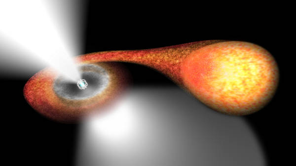 Rappresentazione artistica di un sistema binario composto da una pulsar a raggi X e una stella di piccola massa (fonte: ESA)