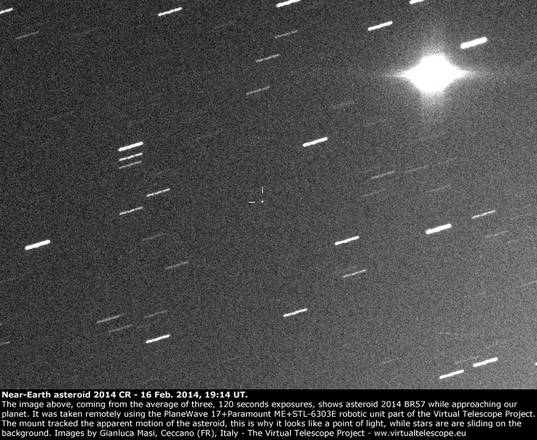 L’asteroide 2014CR ripreso da Gianluca Masi  (fonte: Gianluca Masi, The Virtual Telescope Project 2.0)