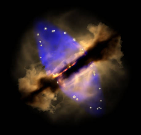 Getti di gas dalla protostella W75N(B)-VLA 2 (fonte: Wolfgang Steffen, Instituto de Astronomía, UNAM)