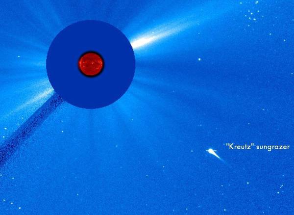 La cometa della famiglia di Kreutz che si sta avvicinando al sole (fonte: Soho/Nasa/Esa)