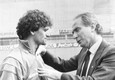 Azeglio Vicini (D) con Altobelli durante l'allenamento della Nazionale di calcio, Bologna, 6 ottobre 1986 © 
