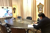 Presidente della Regione Sardegna Christian Solinas, seduta di Giunta in videoconferenza (ANSA)