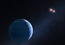 Rappresentazione artistica del pianeta che orbita intorno alle due nane rosse che costituiscono il sistema OGLE-2007-BLG-349, a 8.000 anni luce dalla Terra (fonte: NASA, ESA; G. Bacon, STScI) (ANSA)