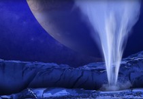 Rappresentazione artistica di un geyser su Europa, la luna di Giove che nasconde un oceano (fonte: Nasa Goddard Space Center) (ANSA)