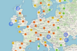 Mappa Acea di rete europea punti ricarica per camion elettrici (ANSA)