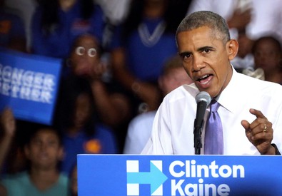 Obama ad un comizio per Hillary Clinton a Miami (ANSA)