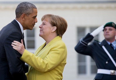 L'incontro tra Barak Obama e la cancelliera Angela Merkel ad Hannover (ANSA)
