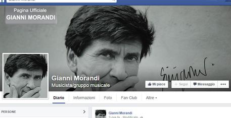 Il profilo facebook di Gianni Morandi © ANSA