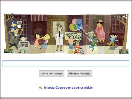 Il doodle di Google sul centenario della nascita di Jonas Salk, inventore del vaccino antipolio © ANSA