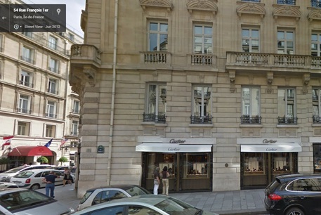 Il negozio di Cartier a Parigi, in 54 Rue François 1er, del giugno 2012 in uno scatto preso da Google Street View © Ansa