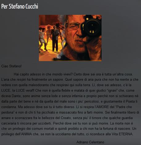 Il ricordo di Adriano Celentano di Stegano Cucchi sul suo blog © ANSA