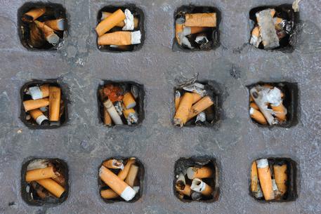 Decine di mozziconi di sigaretta incastrate in tombino a Napoli © ANSA 