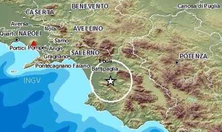 Foto schermata presa dal sito di Ingv, sisma magnitudo 4 nel Salernitano © Ansa