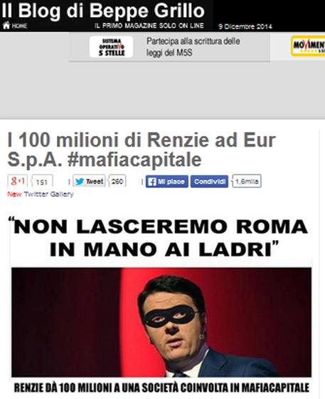 Mafia Roma: Blog Grillo, da Renzi 100 milioni a Eur spa © ANSA