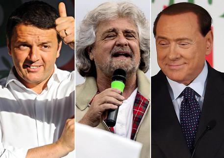 Renzi Grillo Berlusconi comizi chiusura campagne elett © ANSA