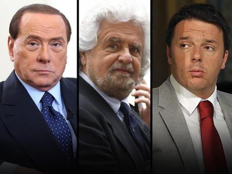 Beppe Grillo tra Berlusconi e Renzi (foto: ANSA)