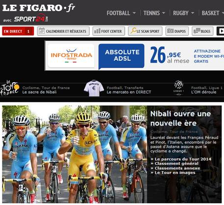 Le Figaro Online celebra la vittoria di Vincenzo Nibali al Tour de France, 28 luglio 2014 © ANSA
