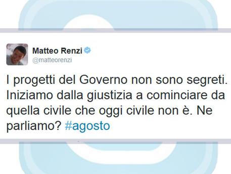 Il tweet di Matteo Renzi sui progetti del Governo © ANSA