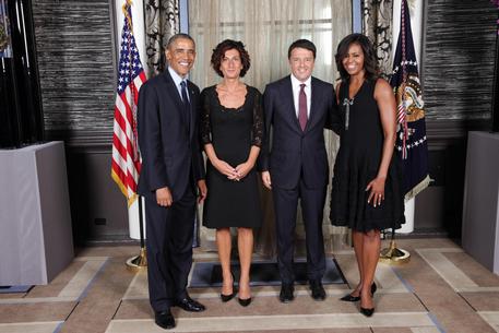 Obama con la first lady Michelle saluta Renzi e la moglie all'assemblea delle Nazioni Unite © ANSA