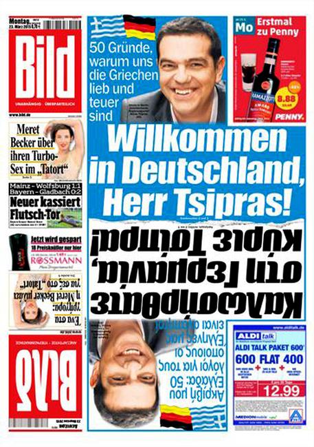 Bild in tedesco e in greco,'benvenuto Herr Tsipras!' © ANSA