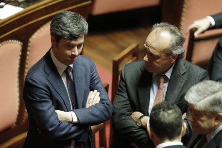 Il Ministro della Giustizia Andrea Orlando (s) e Francesco Nitto Palma durante la seduta al Senato © ANSA