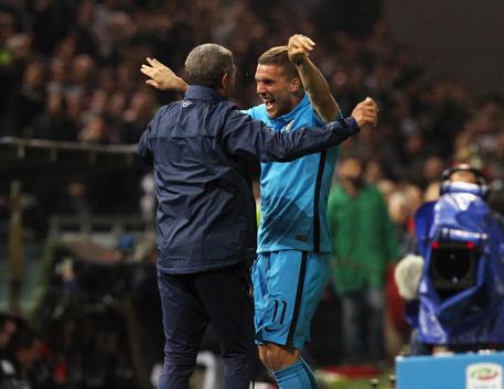 Serie A, Udinese-Inter. L'esultanza di Lukas Podolski dell'Inter © ANSA