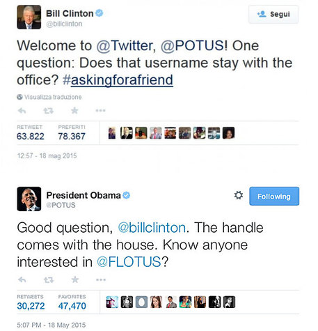 Twitter: scambio di battute tra Bill Clinton e Barack Obama © Ansa